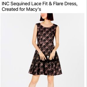 INC Black Lace Fit & Flare Dress